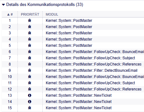 Screenshot von Kommunikationsprotokoll