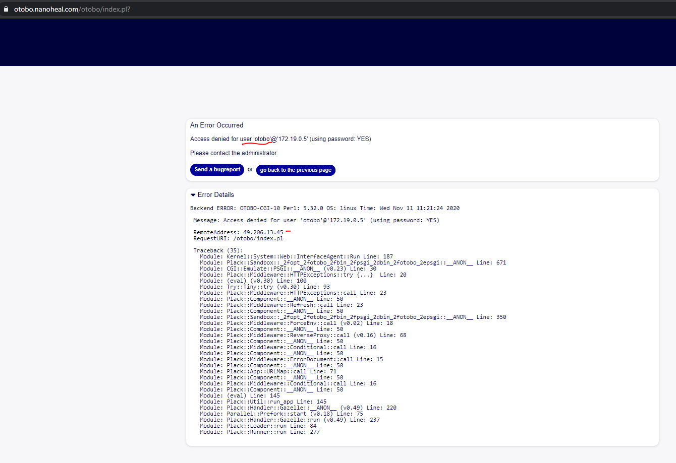 Access denied for user otobo 2